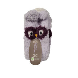 Secret Treasures Womens Fuzzy Socks 3 pk Soft Comfy Cozy Socks Purple Owl Stripe